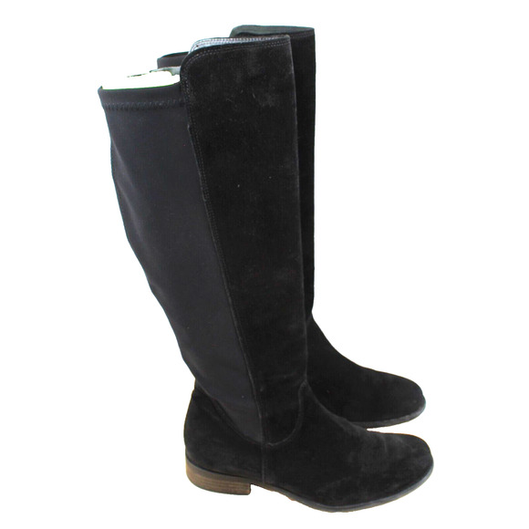 Paul Green Tall Suede Zip Riding Boot Womens 6 Black Stretch Luxe Sleek Indie - Picture 1 of 12